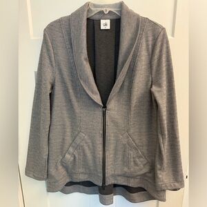 Cabi Women's Drop Off Zip Back Gray Pinstripe Jacket Size Medium Long Sleeve